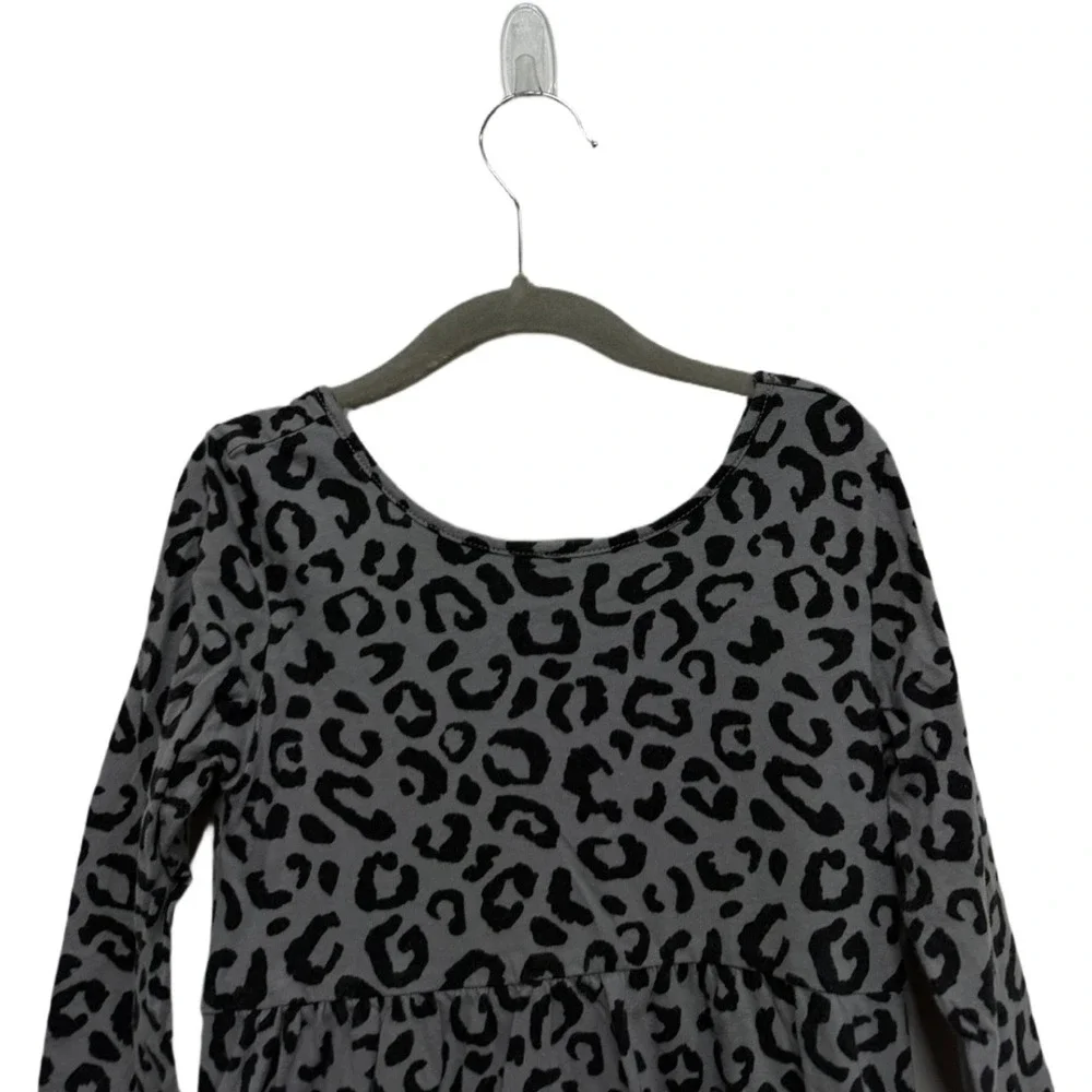 Old Navy Girls Leopard Print Dress Size 6-7 Gray Black Long Sleeve Skater Dress
